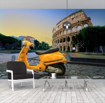 Picture of Yellow vintage scooter on the background of Coliseum